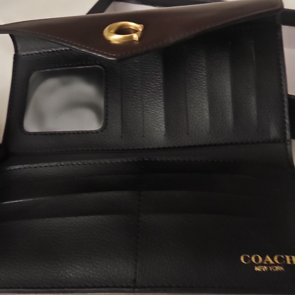 Coach Brown Signature Envelope Wallet with Gold Accent - Picture 9 of 17